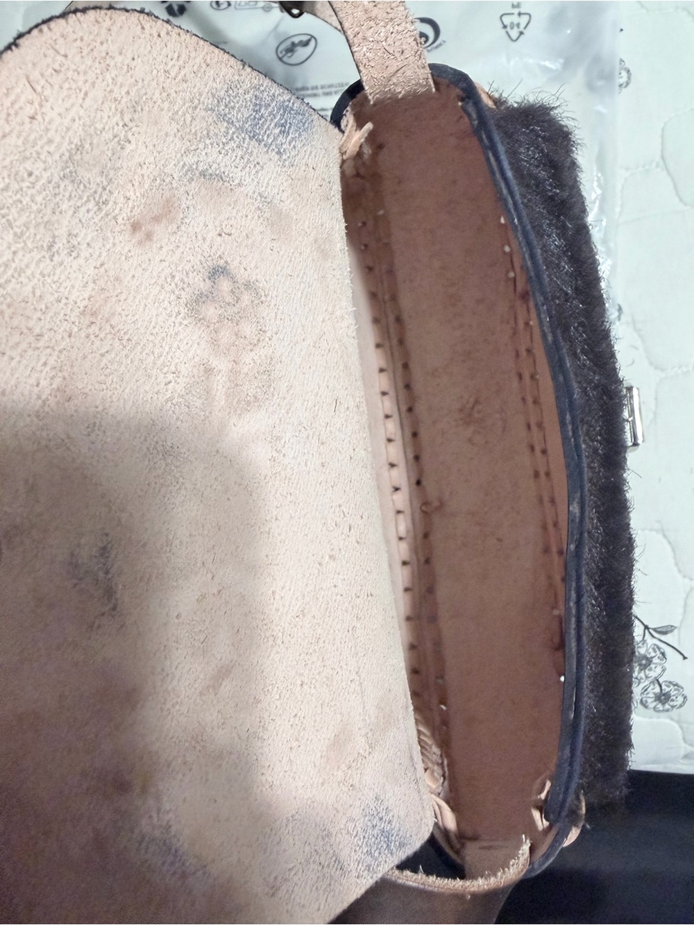 Handcrafted Brown & Black Haircalf Crossbody with Floral Embroidery - Picture 4 of 4